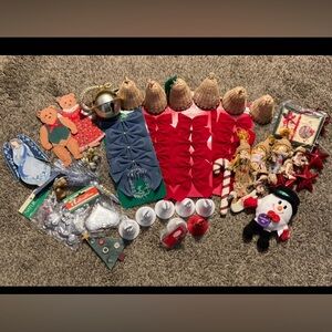 Vintage Ornament Lot, Bells Scarecrows Bears,Plush, Stars With Wooden Angel